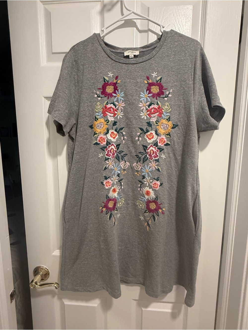 Embroidered Floral Gray T-Shirt Dress